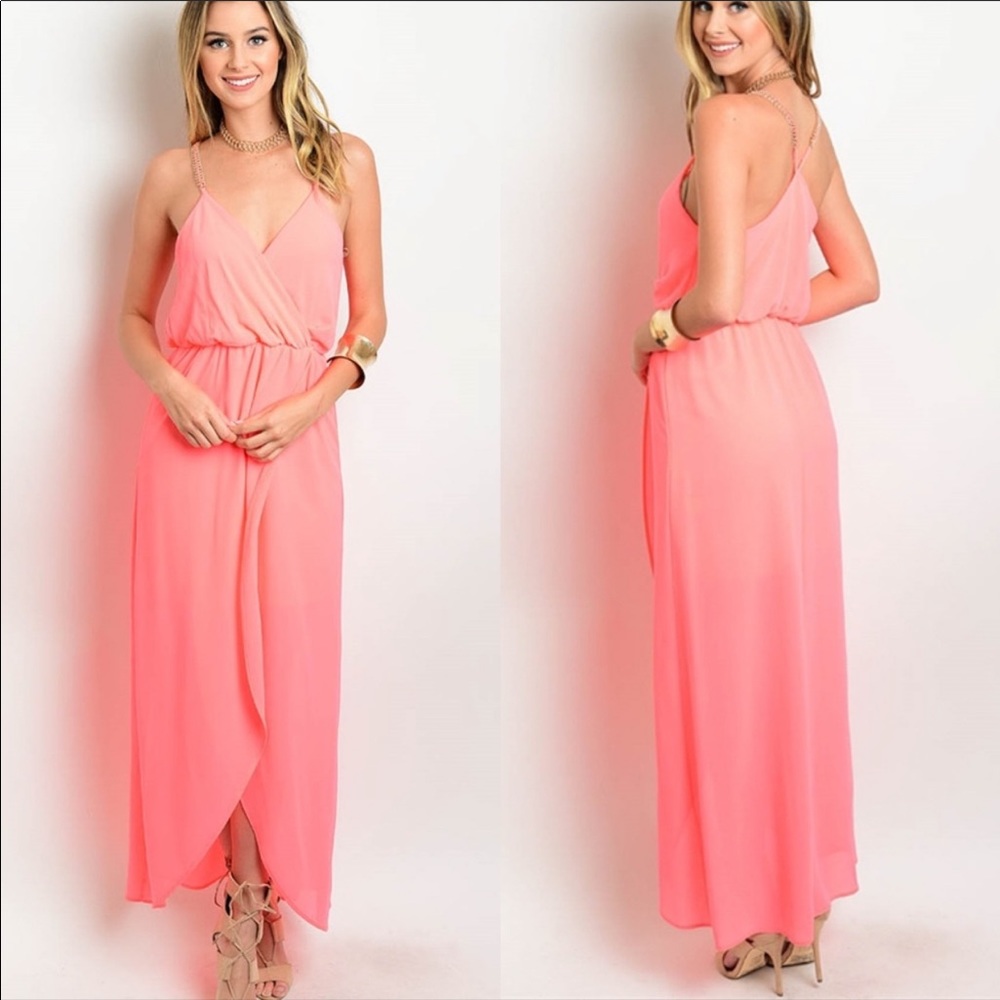 Coral pink hi low maxi dress